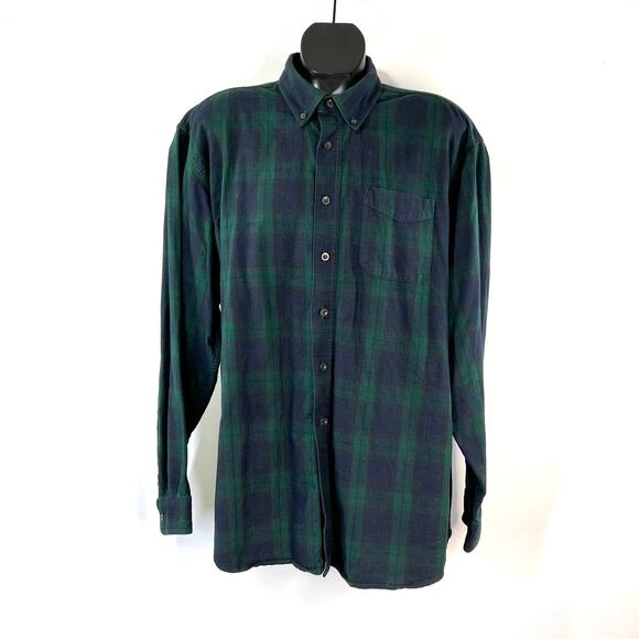 L.L. Bean Flannel Plaid Shirt Blackwatch Tartan Cotton Button Down Preppy - Picture 1 of 6